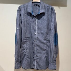Men's Blue and Gray Casual Button Down Shirt